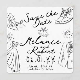 Invitation Doodle Fantaisiste pour Mariée Économisez la Date