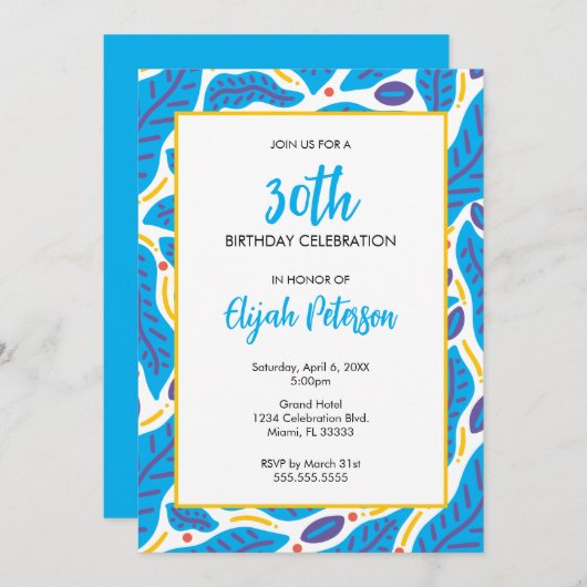 Invitation Doodle Feuille Tropical Colorful (Devant / Derrière)