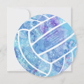 Invitation Doodle fleurs plumes de volley bleu fête (Dos)