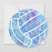 Invitation Doodle fleurs plumes de volley bleu fête (Devant)