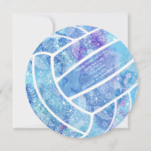 Invitation Doodle fleurs plumes motif bleu volleyball (Dos)