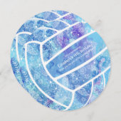 Invitation Doodle fleurs plumes motif bleu volleyball (Devant / Derrière)