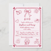 Invitation Doodle gribouillant rose, rayures mariage (Devant)