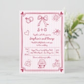 Invitation Doodle gribouillant rose, rayures mariage (Debout devant)