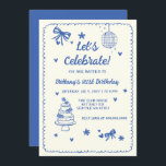 Invitation Doodle Hand drawn Blue Bow Disco Ball Birthday<br><div class="desc">Doodle Hand drawn Blue Bow Disco Ball Any Age Birthday Invitation</div>