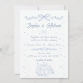 Invitation Doodle Hand Drawn Dusty Blue Swans Wedding (Devant)