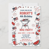 Invitation Doodle Hand Drawn July 4th BBQ Birthday Party  (Devant)