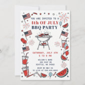 Invitation Doodle Hand Drawn July 4th BBQ Holiday Party  (Devant)
