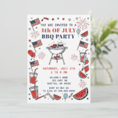 Invitation Doodle Hand Drawn July 4th BBQ Holiday Party  (Debout devant)