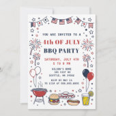 Invitation Doodle Hand Drawn July 4th BBQ Holiday Party (Devant)