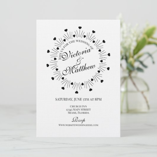 Invitation Doodle Hearts Frame Script Wedding (Debout devant)