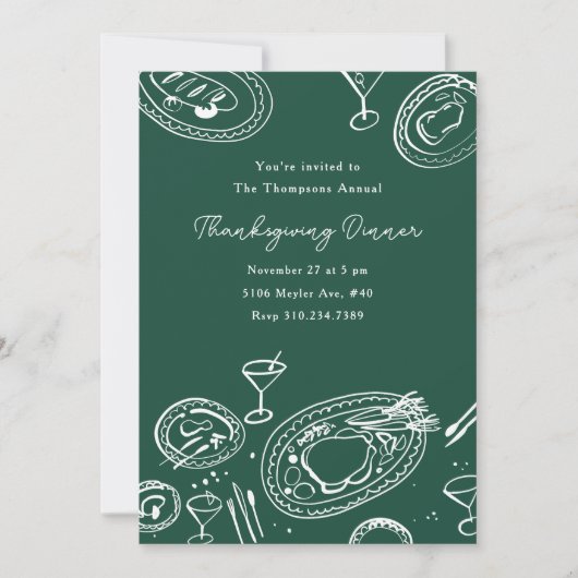 Invitation Doodle Illustrated Thanksgiving Dinner Holiday (Devant)