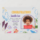 Invitation Doodle Kindergarten Graduation Picture Party (Devant / Derrière)
