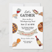 Invitation Doodle Main Levée Fantaisiste pour Thanksgiving Un (Devant)