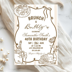 Invitation Doodle Manuscrit Brunch Et Bubbly Anniversaire