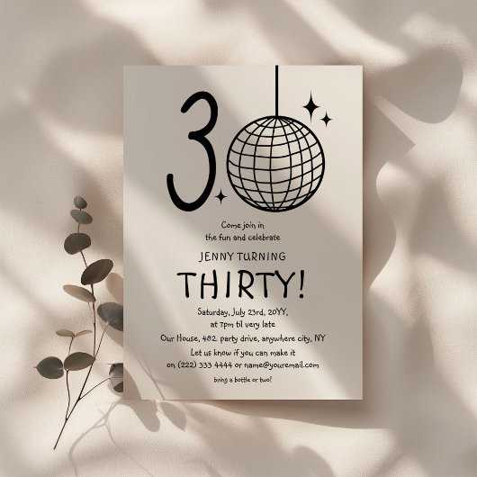 Invitation Doodle minimal 30e boule de disco anniversaire