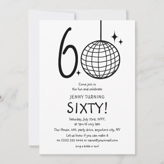 Invitation Doodle minimal 60e Disco Ball Anniversaire (Devant)
