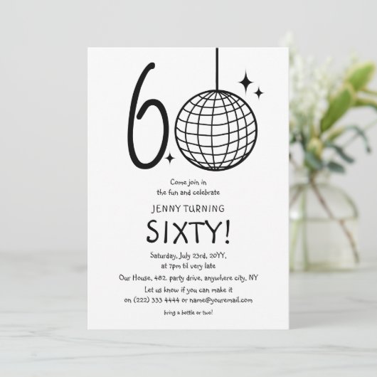 Invitation Doodle minimal 60e Disco Ball Anniversaire (Debout devant)