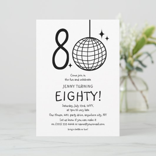 Invitation Doodle minimal 80e Disco Ball Anniversaire (Debout devant)