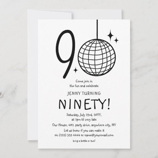 Invitation Doodle minimal 90e Disco Ball Anniversaire (Devant)