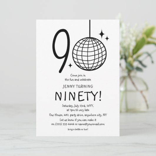 Invitation Doodle minimal 90e Disco Ball Anniversaire (Debout devant)