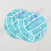 Invitation Doodle motif floral turquoise volleyball fête (Devant / Derrière)