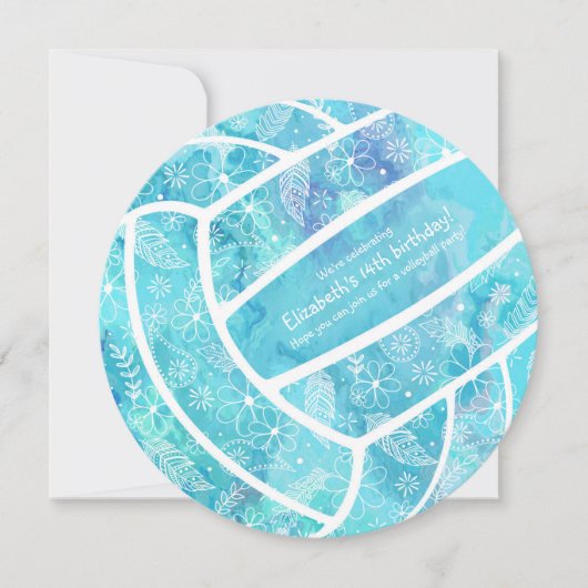 Invitation Doodle motif floral turquoise volleyball fête (Devant)