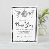 Invitation Doodle Noir et Blanc Nouvel An Fête de la Réveillo (Debout devant)