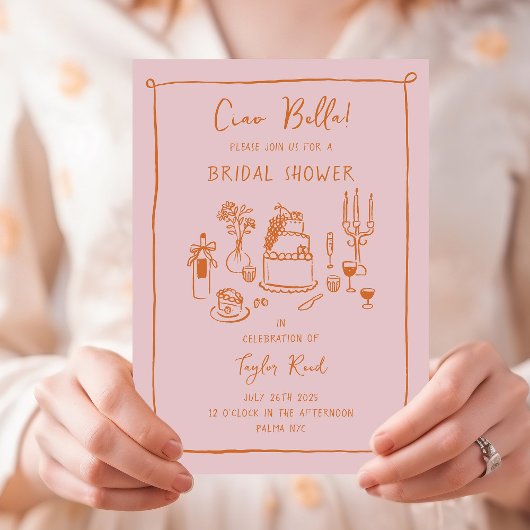 Invitation Doodle Nourriture Mariage Rose Shower