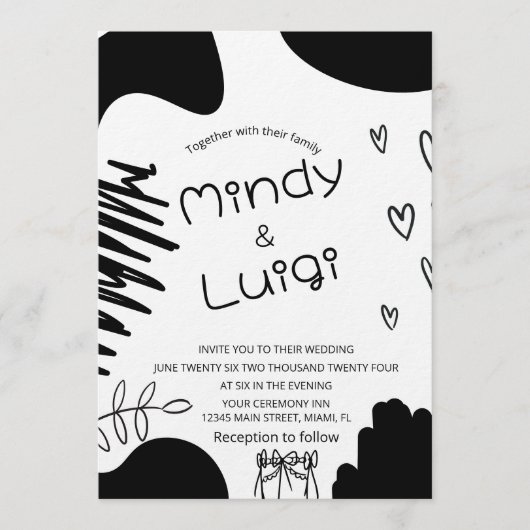 Invitation Doodle Organic Shapes Script Wedding (Devant)