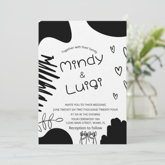 Invitation Doodle Organic Shapes Script Wedding (Debout devant)