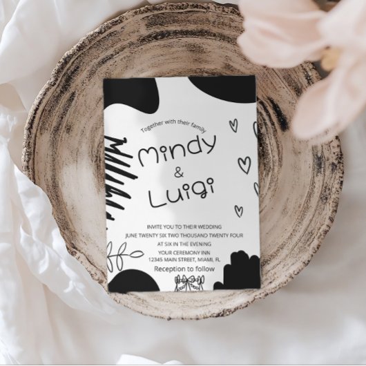 Invitation Doodle Organic Shapes Script Wedding