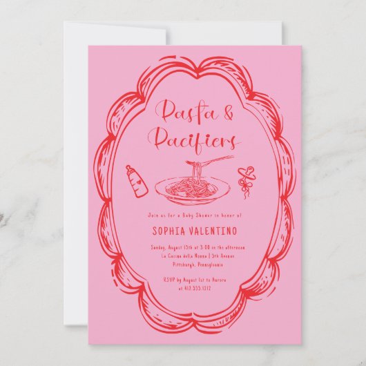 Invitation Doodle Pasta and Pacifiers Baby Shower  (Devant)