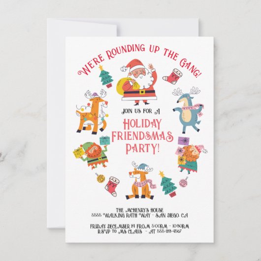 Invitation Doodle Père Noël arrondit les amis des gangs (Devant)