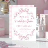 Invitation Doodle Pink Bow Baby Girl 1er anniversaire