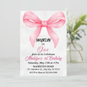 Invitation Doodle Pink Bow Baby Girl 1er anniversaire (Debout devant)