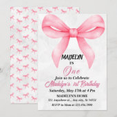 Invitation Doodle Pink Bow Baby Girl 1er anniversaire (Devant / Derrière)