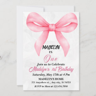 Invitation Doodle Pink Bow Baby Girl 1er anniversaire