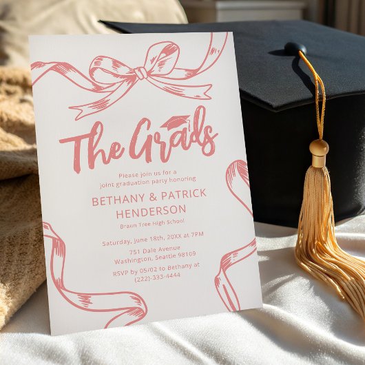 Invitation Doodle Pink Bow Joint Graduation Party