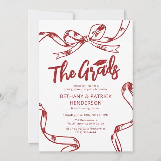 Invitation Doodle Red Bow Joint Graduation Party (Devant)