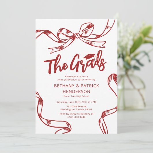 Invitation Doodle Red Bow Joint Graduation Party (Debout devant)