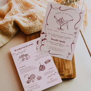 Invitation Doodle rétro lunaire Fin de semaine de bachelore