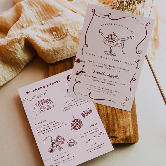 Invitation Doodle rétro lunaire | Fin de semaine de bachelore