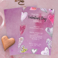 Doodle romantique Aquarelle Coeurs Saint-Valentin