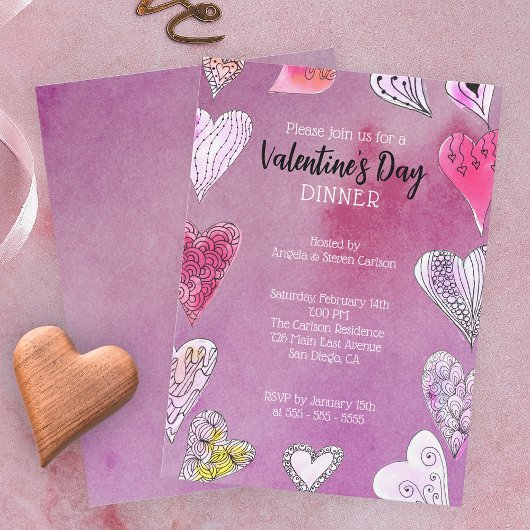Invitation Doodle romantique Aquarelle Coeurs Saint-Valentin