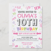 Invitation Doodle rose fille 10e anniversaire (Devant)