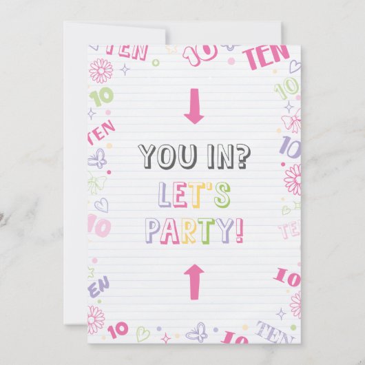 Invitation Doodle rose fille 10e anniversaire (Dos)