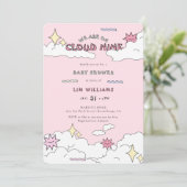 Invitation Doodle rose Nuage Neuf Baby shower (Debout devant)