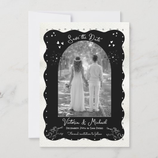 Invitation Doodle Sketch Cherub Funky Save the Date Arch (Devant)