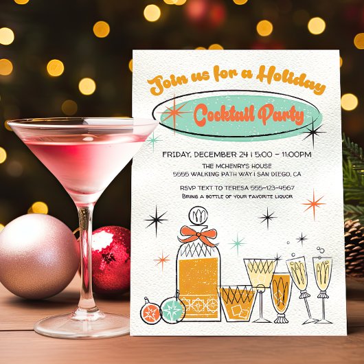 Invitation Doodle Sketch Retro Christmas Cocktail Party